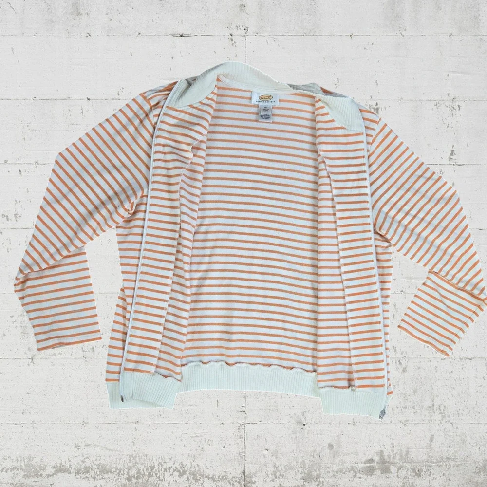 90s Vintage Talbots White Peach Orange Stripe Full Zip Mock Neck Sweater Size 1X